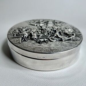 Mid Century Hans Jensen Denmark Velvet Lined Repousse .800 Silver Box